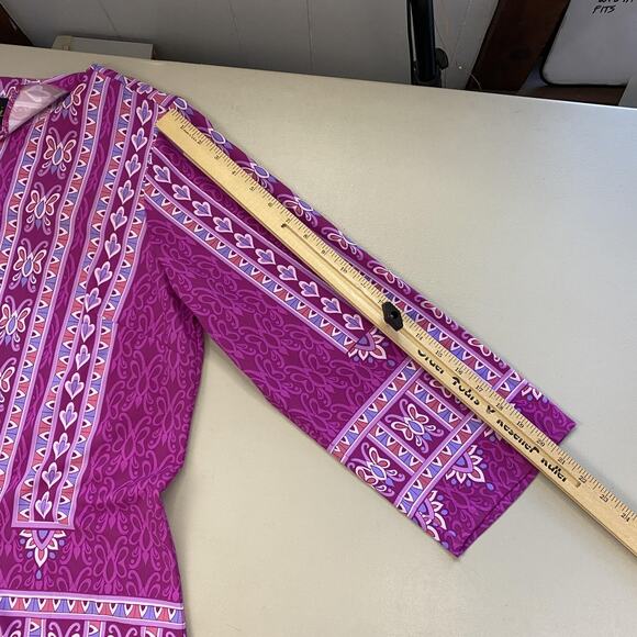 Bob Mackie Wearable Art Tunic Top Womens Large Purple Bandana Print Flowy Boho - Picture 6 of 13